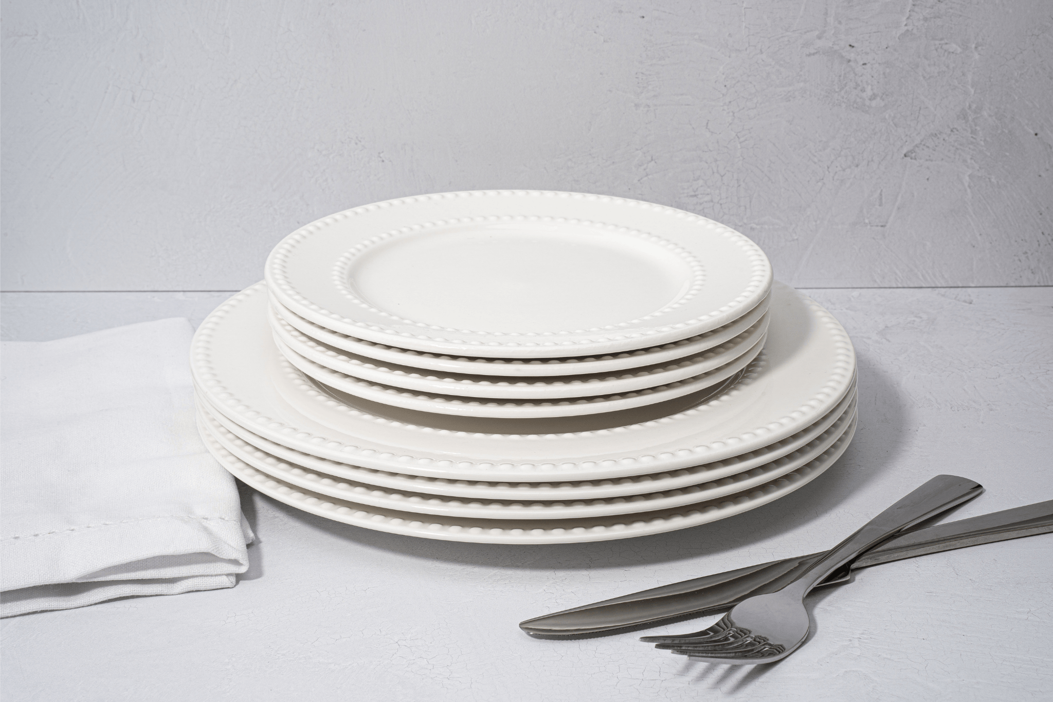 Santorini Collection - Bone China 12 Piece Dinnerware Set (Beaded)