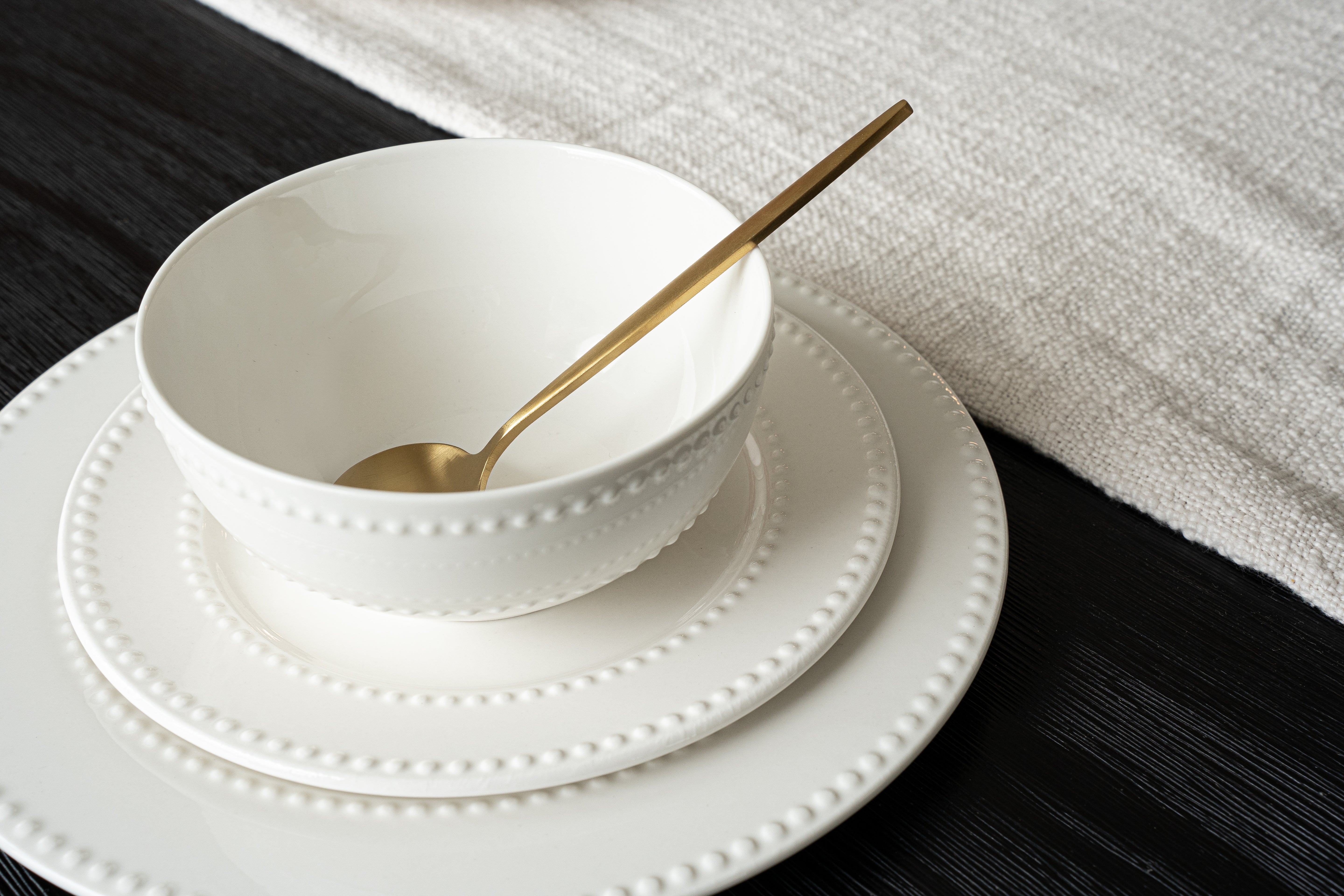 Santorini Collection - Bone China 12 Piece Dinnerware Set (Beaded)