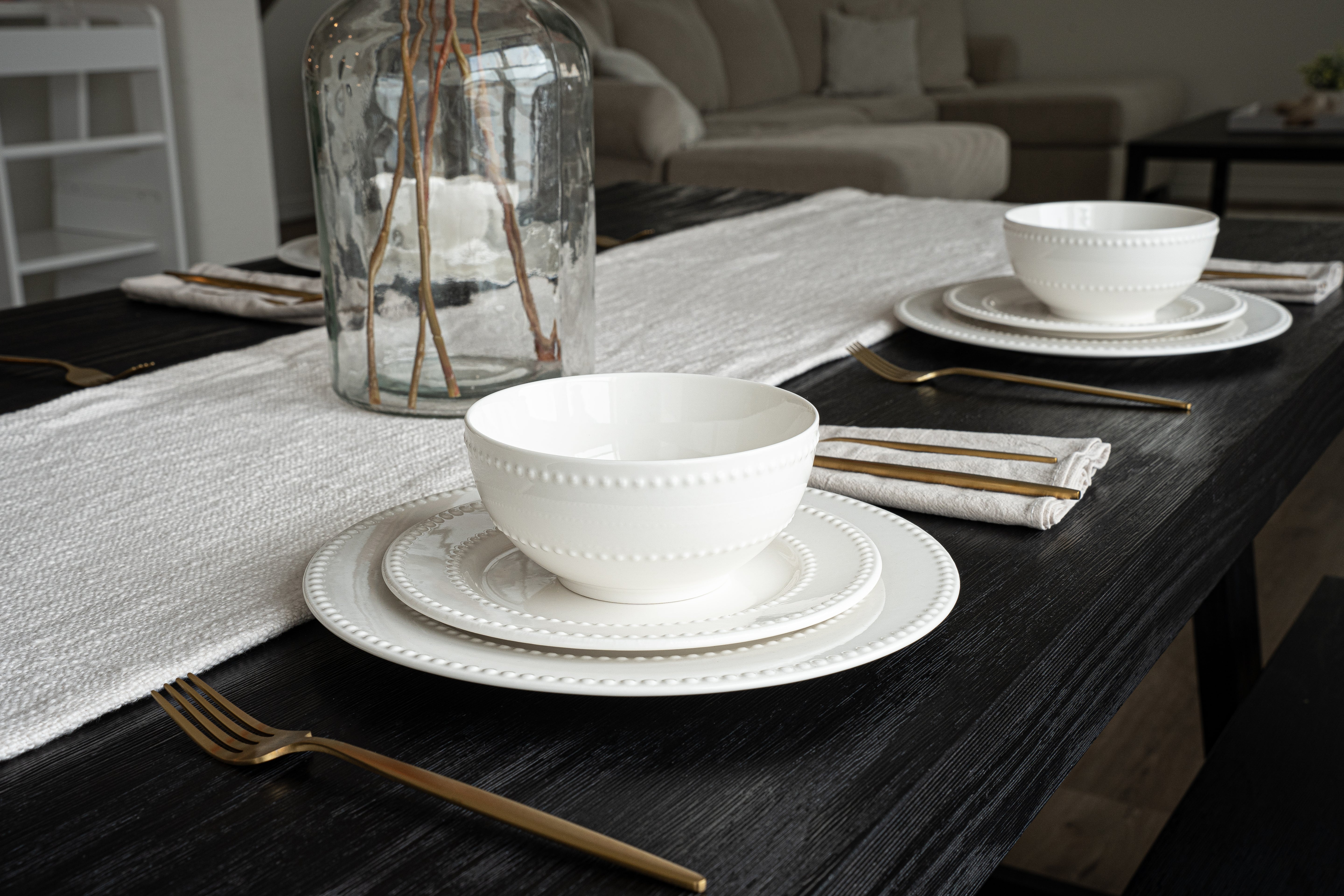 Santorini Collection - Bone China 12 Piece Dinnerware Set (Beaded)