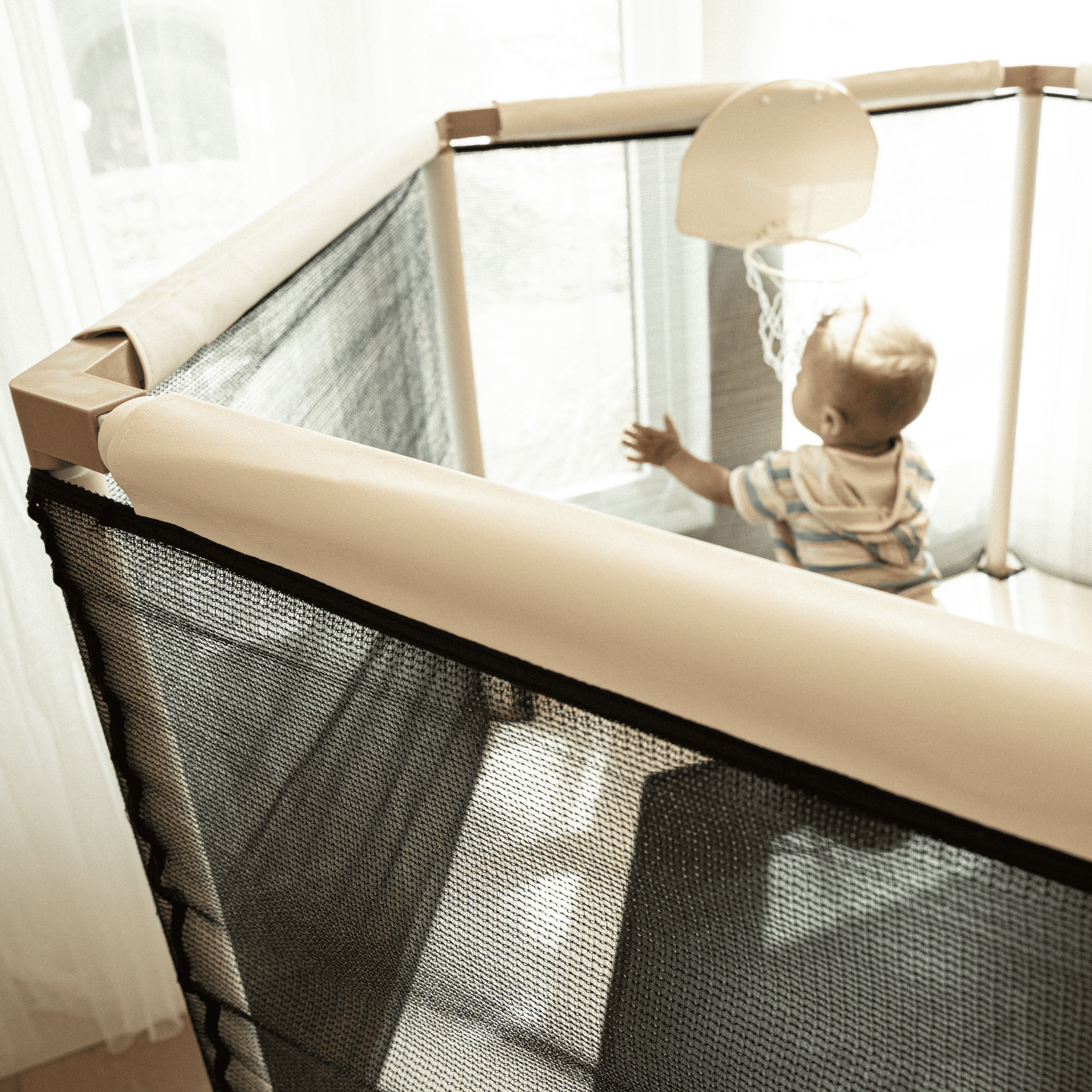 Indoor outdoor kids trampoline with safety enclosure