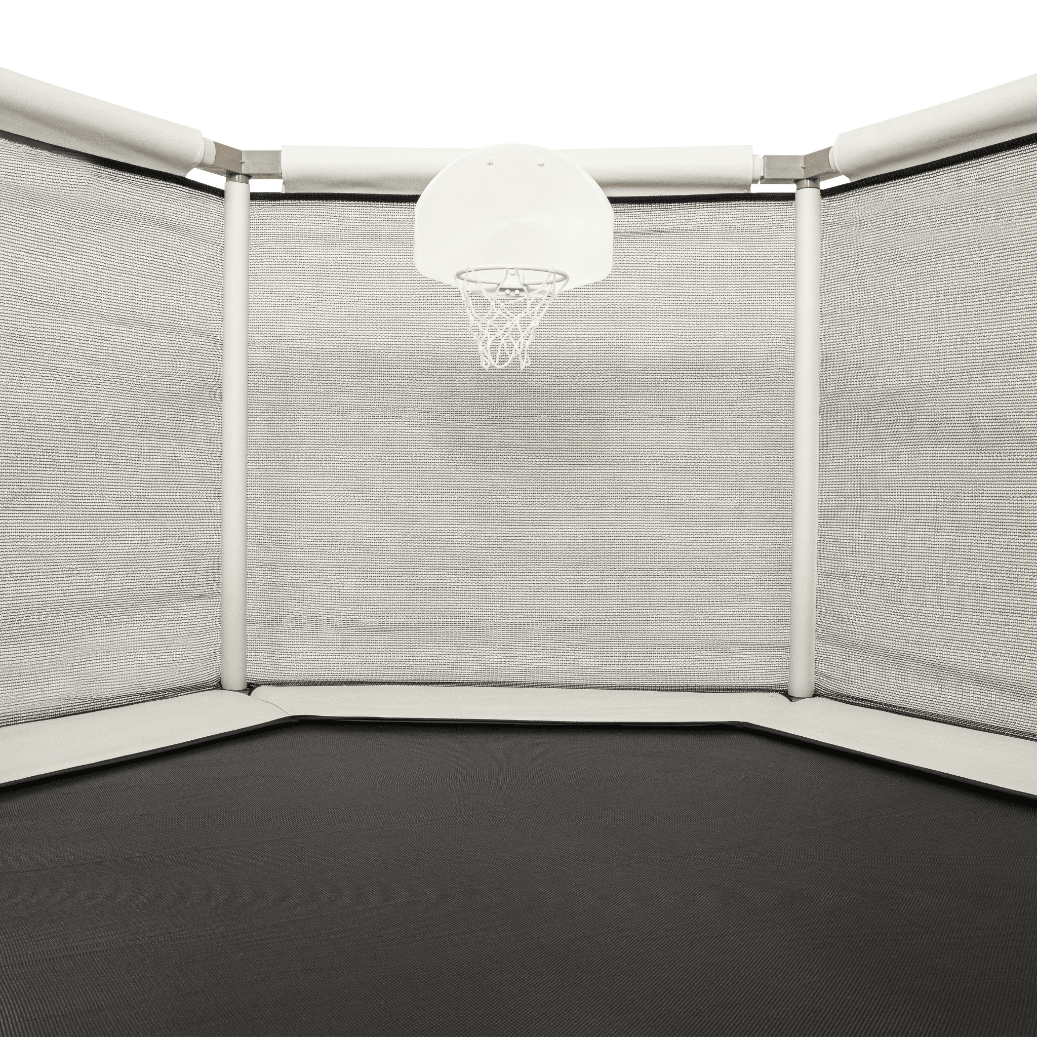 Kids trampoline with basketball hoop attachment