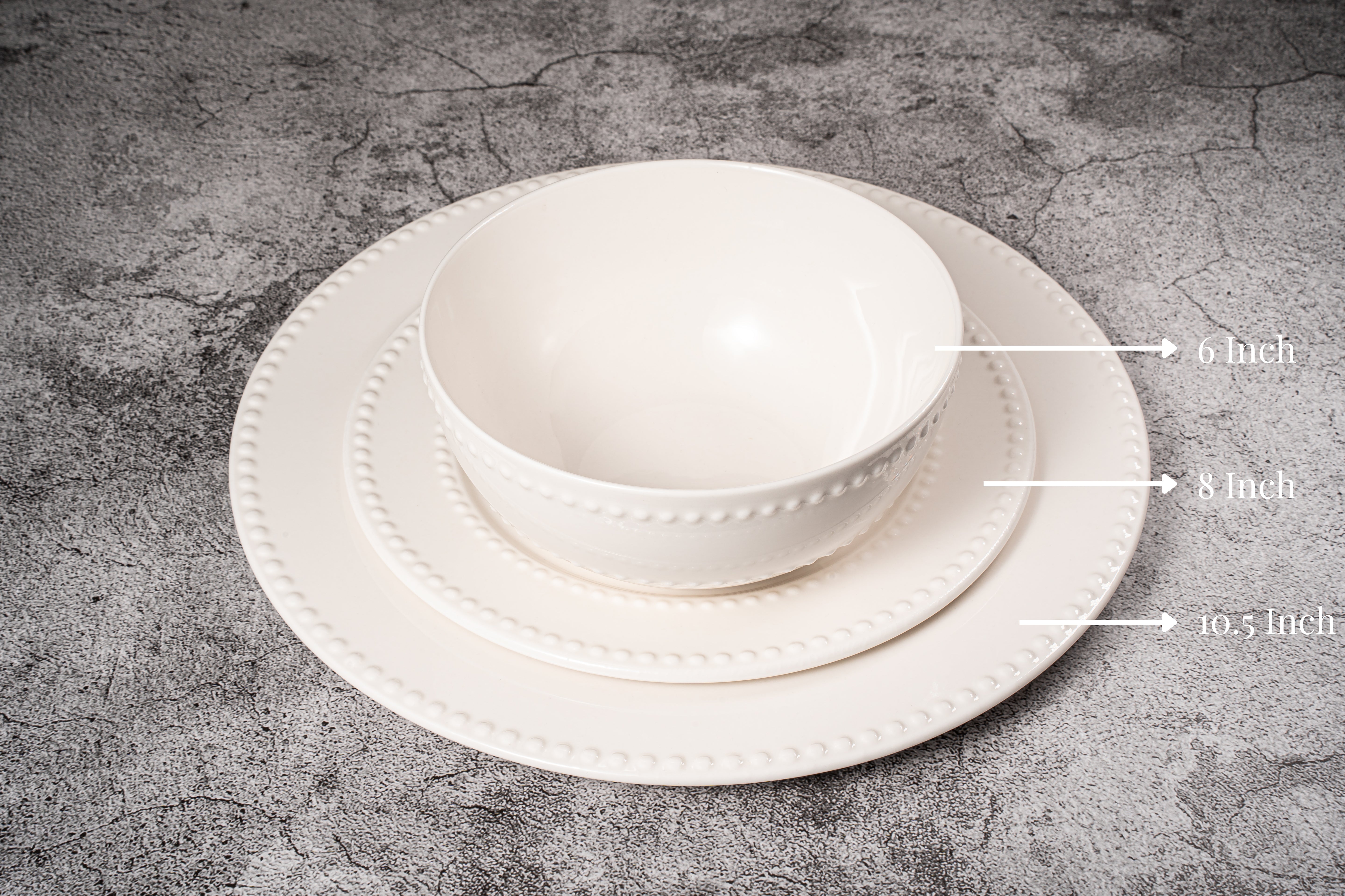 Santorini Collection - New Bone China 12 Piece Dinnerware Set (Beaded)