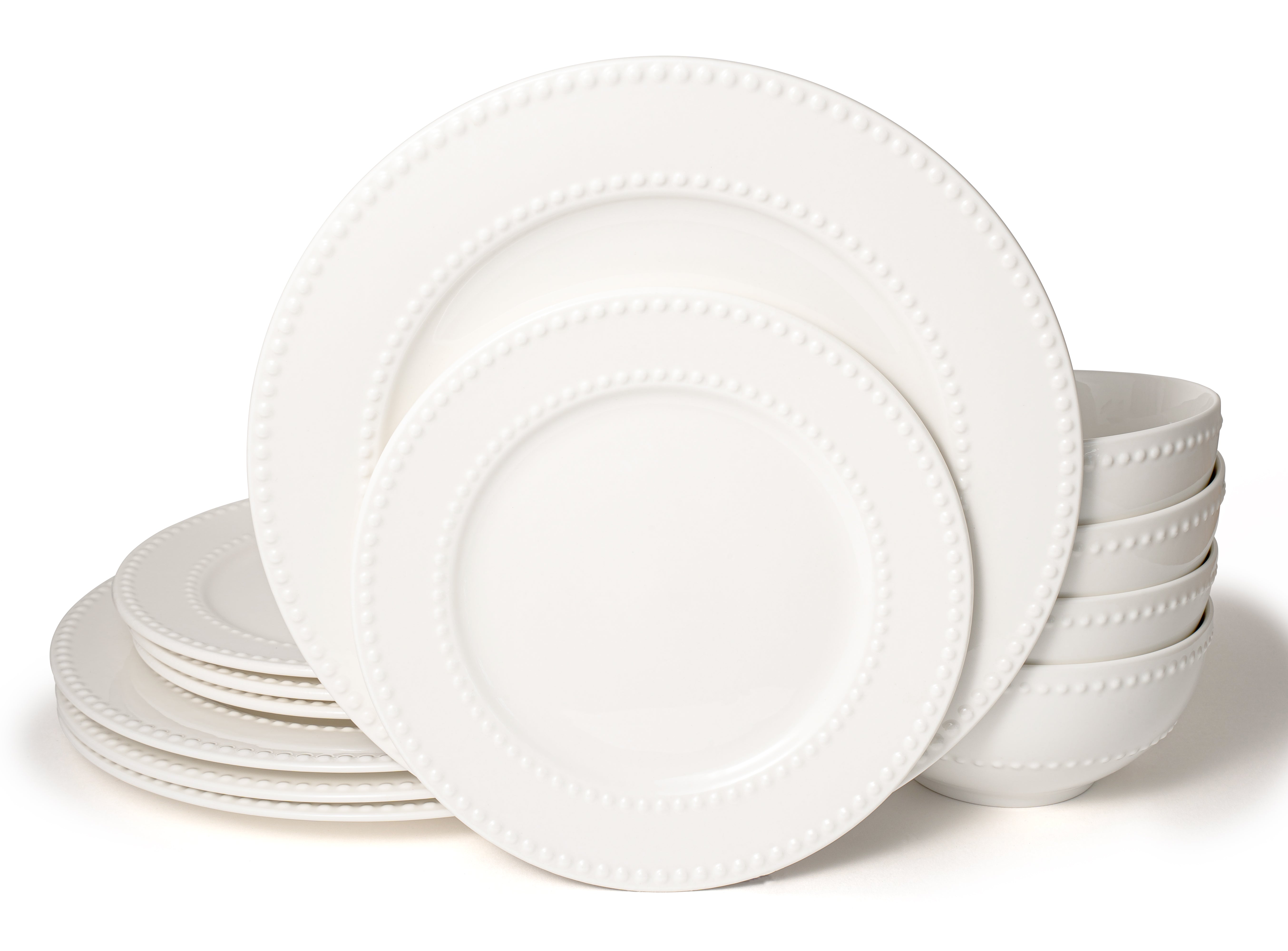 Santorini Collection - New Bone China 12 Piece Dinnerware Set (Beaded)