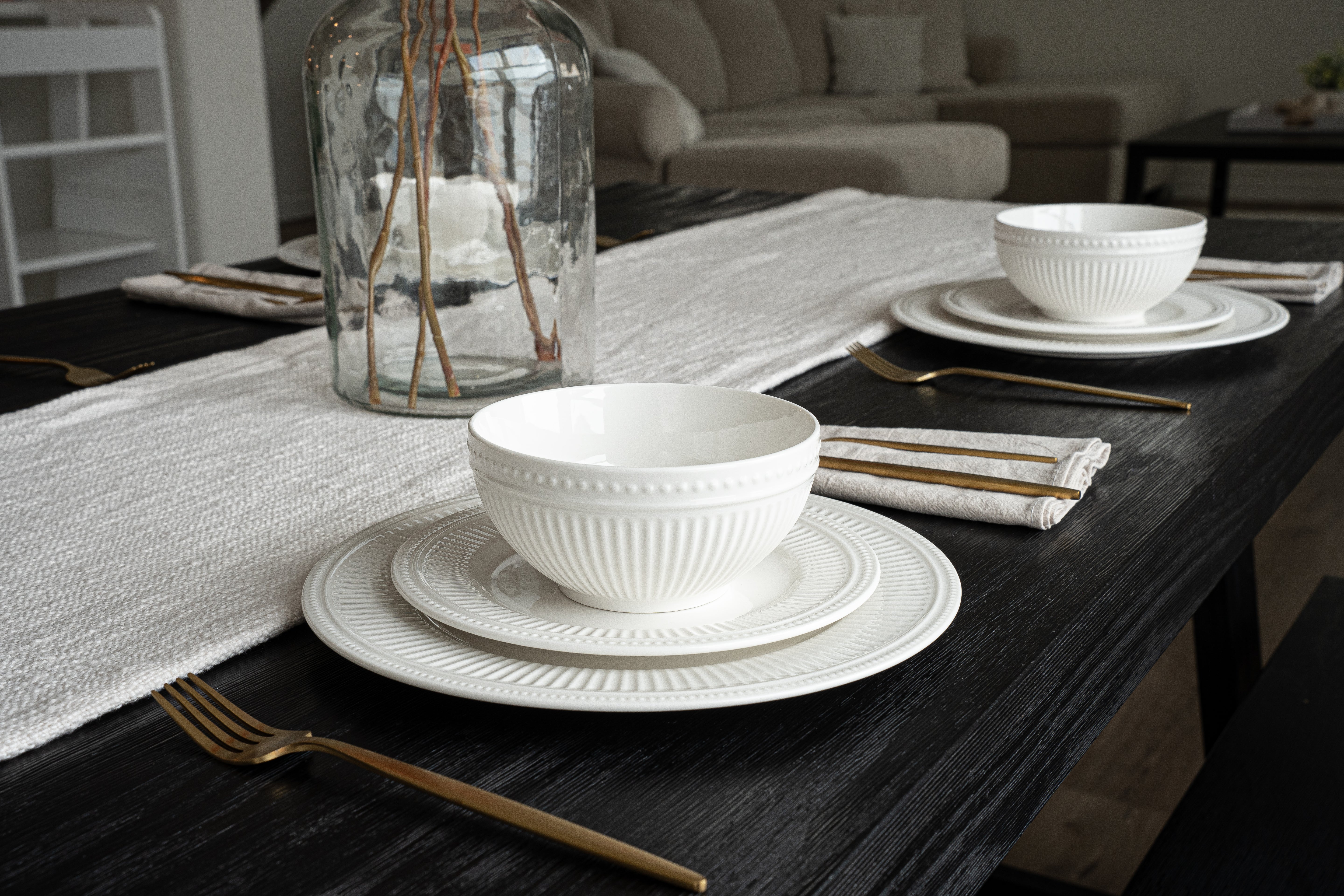 Santorini Collection - Bone China 12 Piece Dinnerware Set (Bloom)