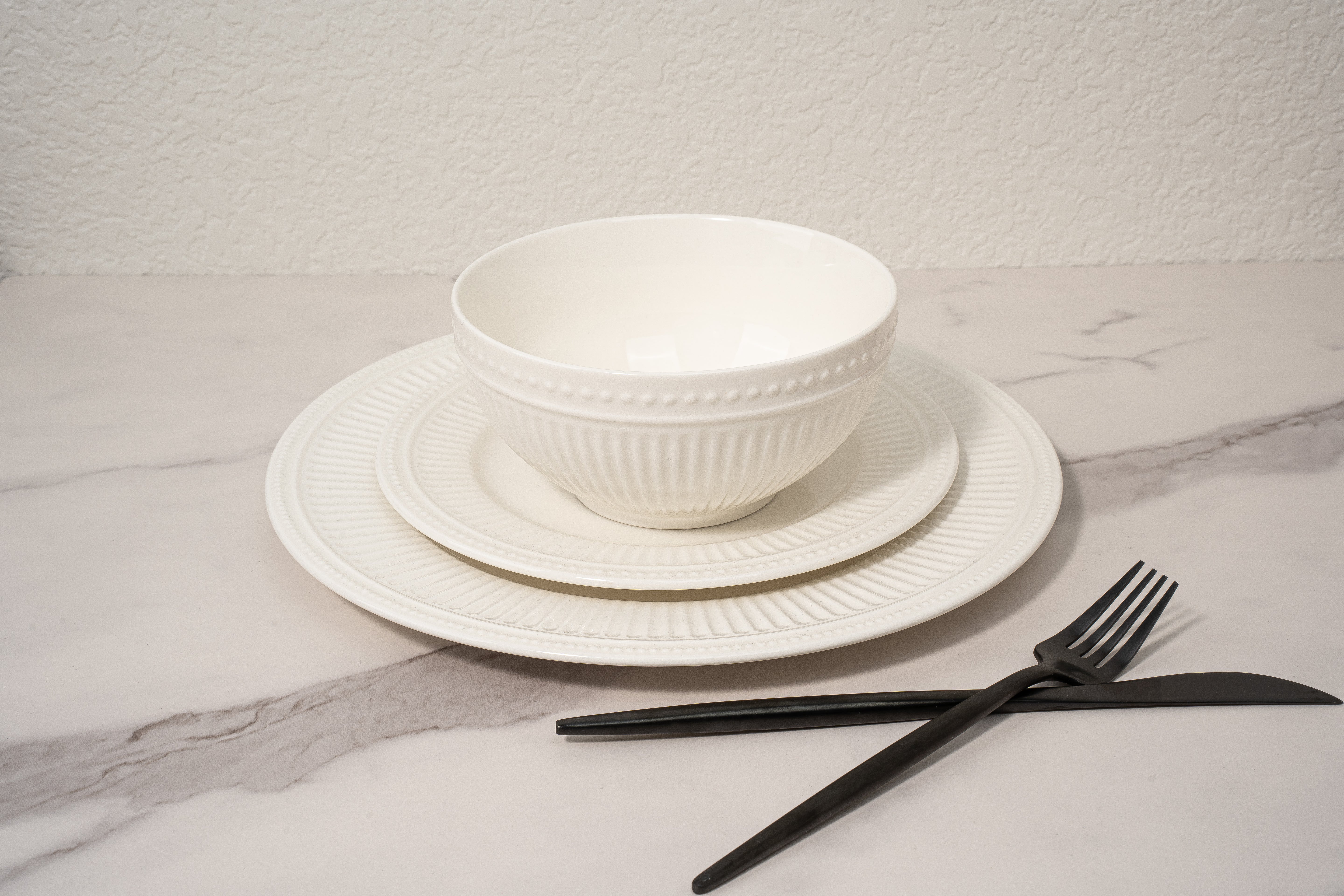 Santorini Collection - New Bone China 12 Piece Dinnerware Set (Bloom)