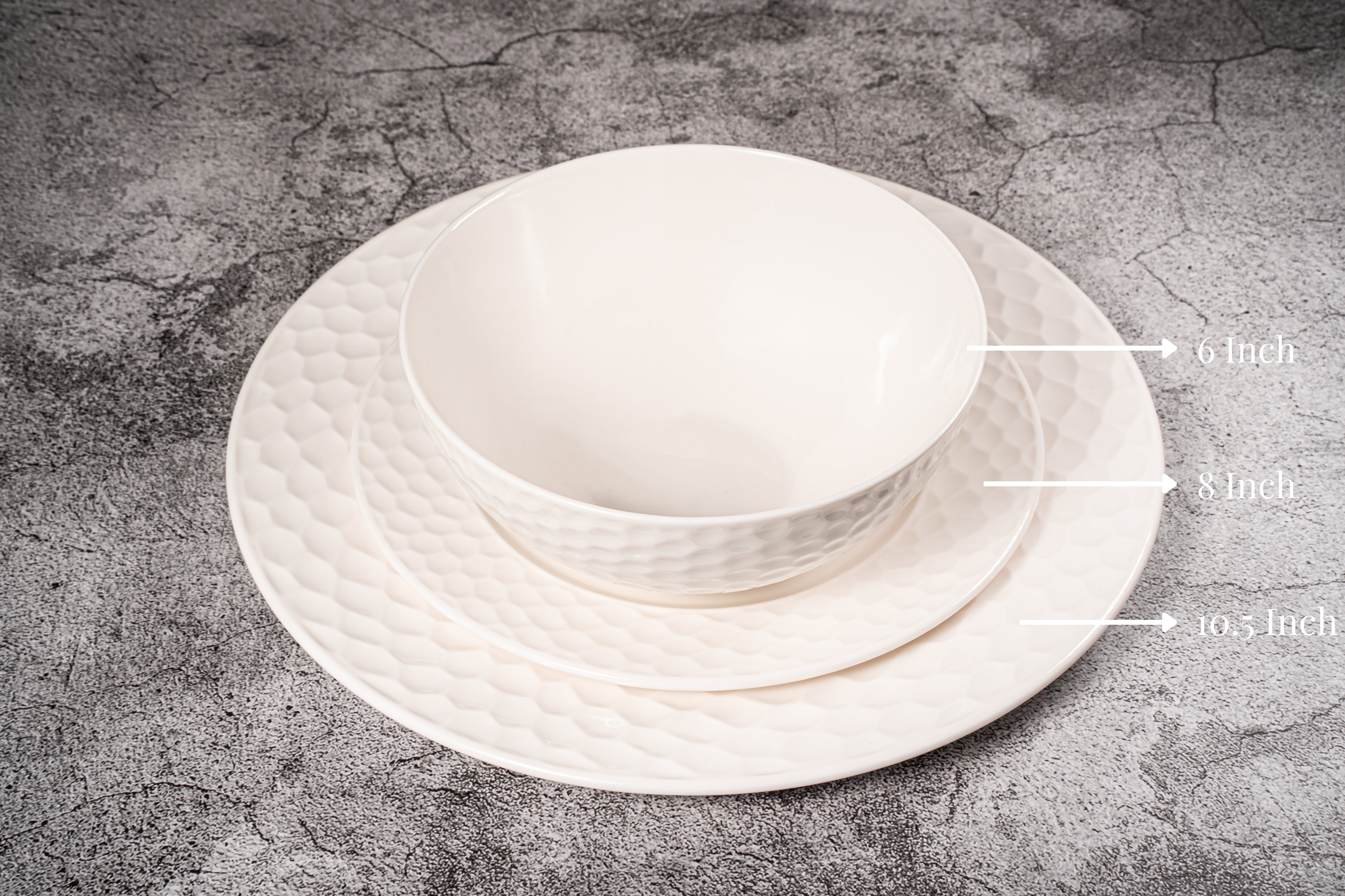 Santorini Collection - New Bone China 12 Piece Dinnerware Set (Honeycomb)