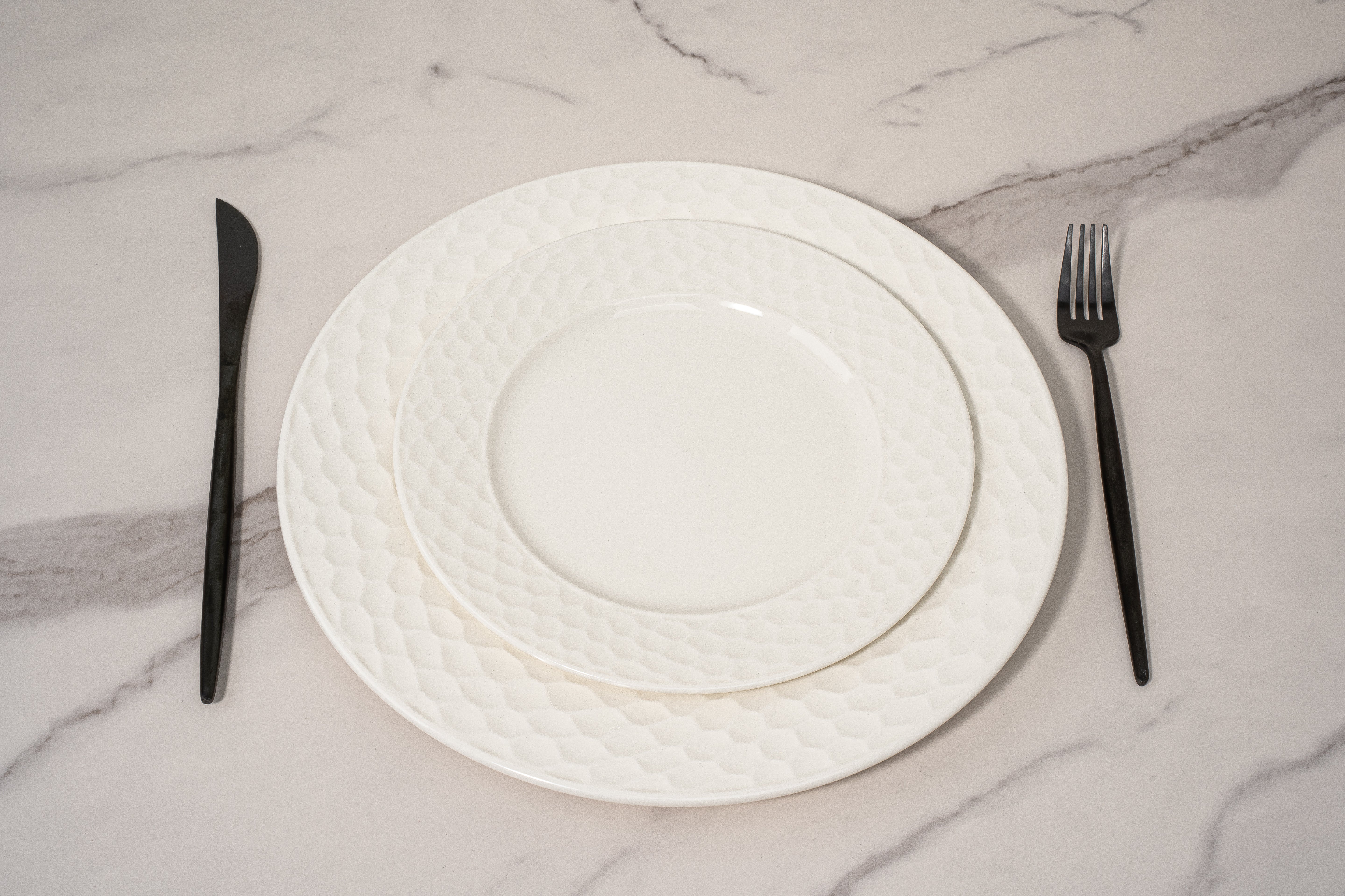 Santorini Collection - New Bone China 12 Piece Dinnerware Set (Honeycomb)