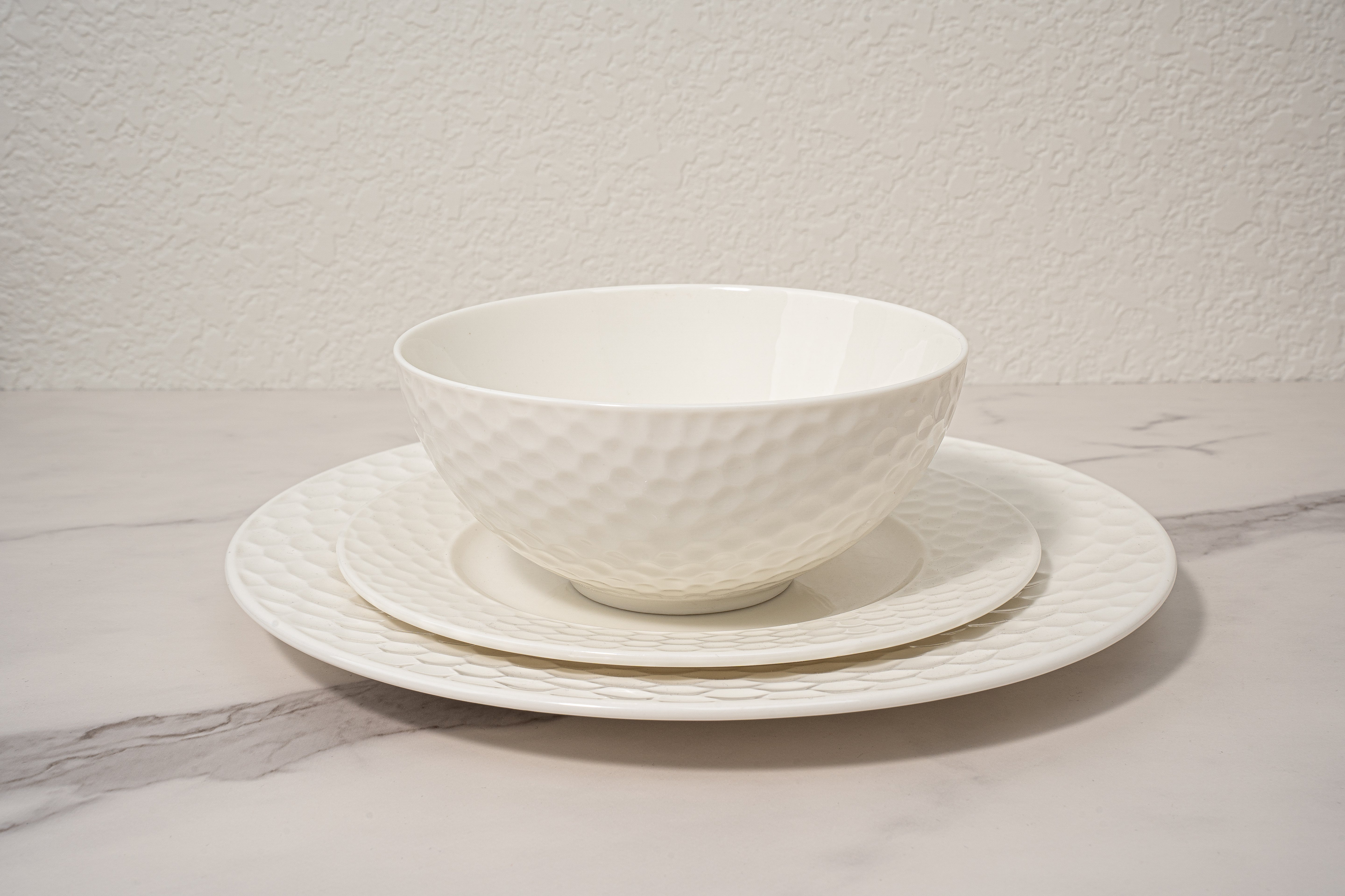 Santorini Collection - New Bone China 12 Piece Dinnerware Set (Honeycomb)