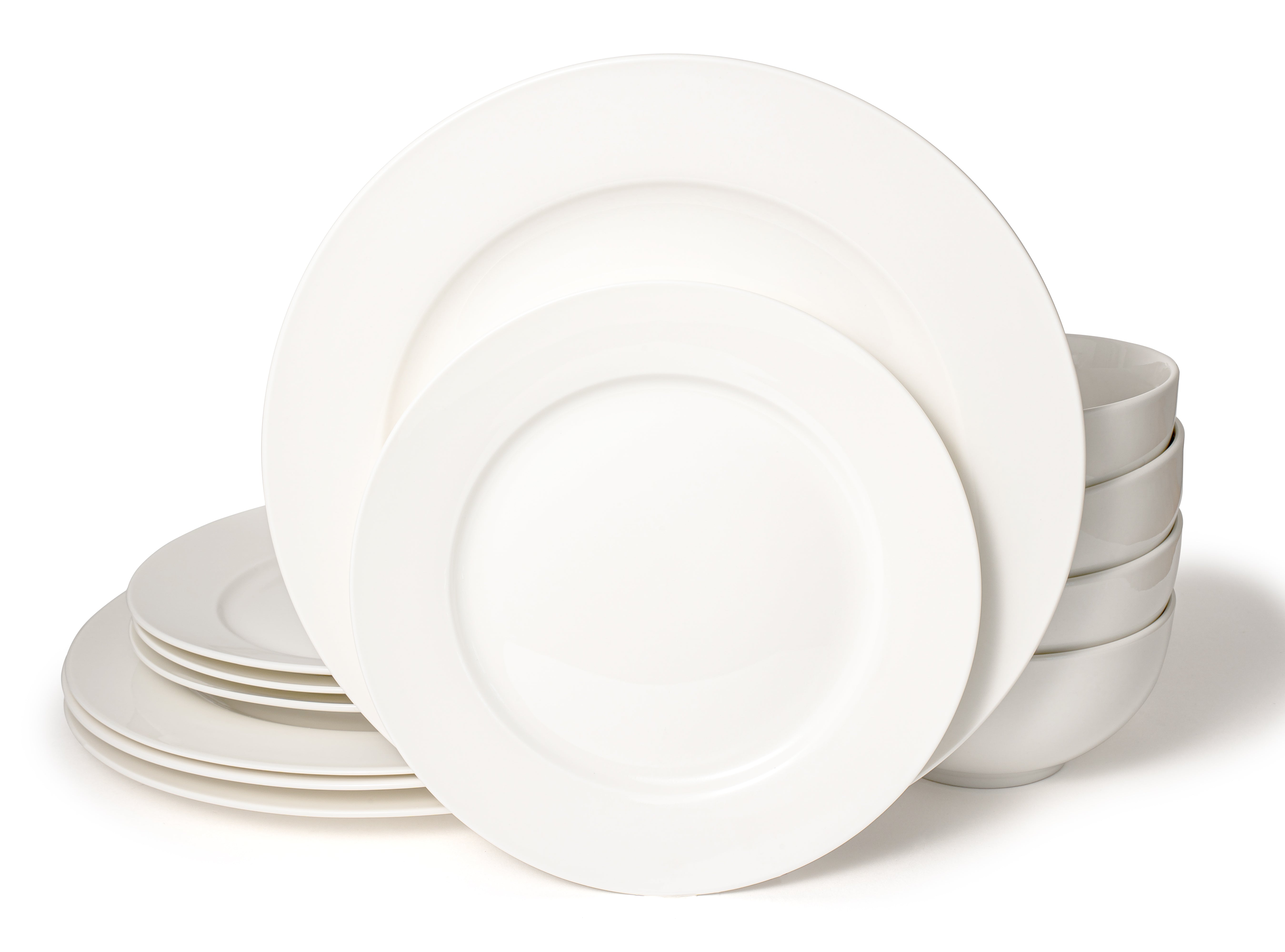 Santorini Collection - New Bone China 12 Piece Dinnerware Set (Pure)