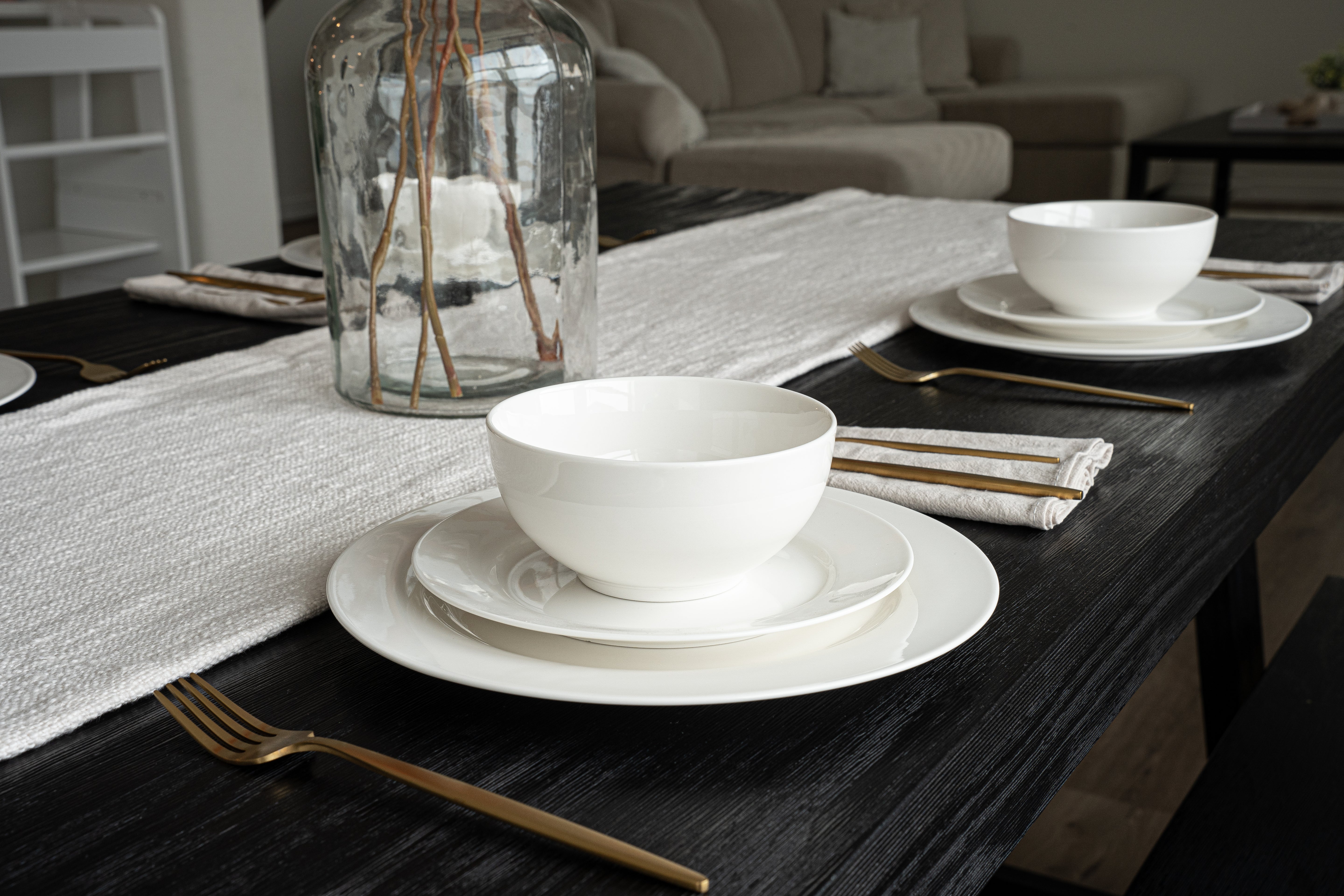 Santorini Collection - Bone China 12 Piece Dinnerware Set (Pure)