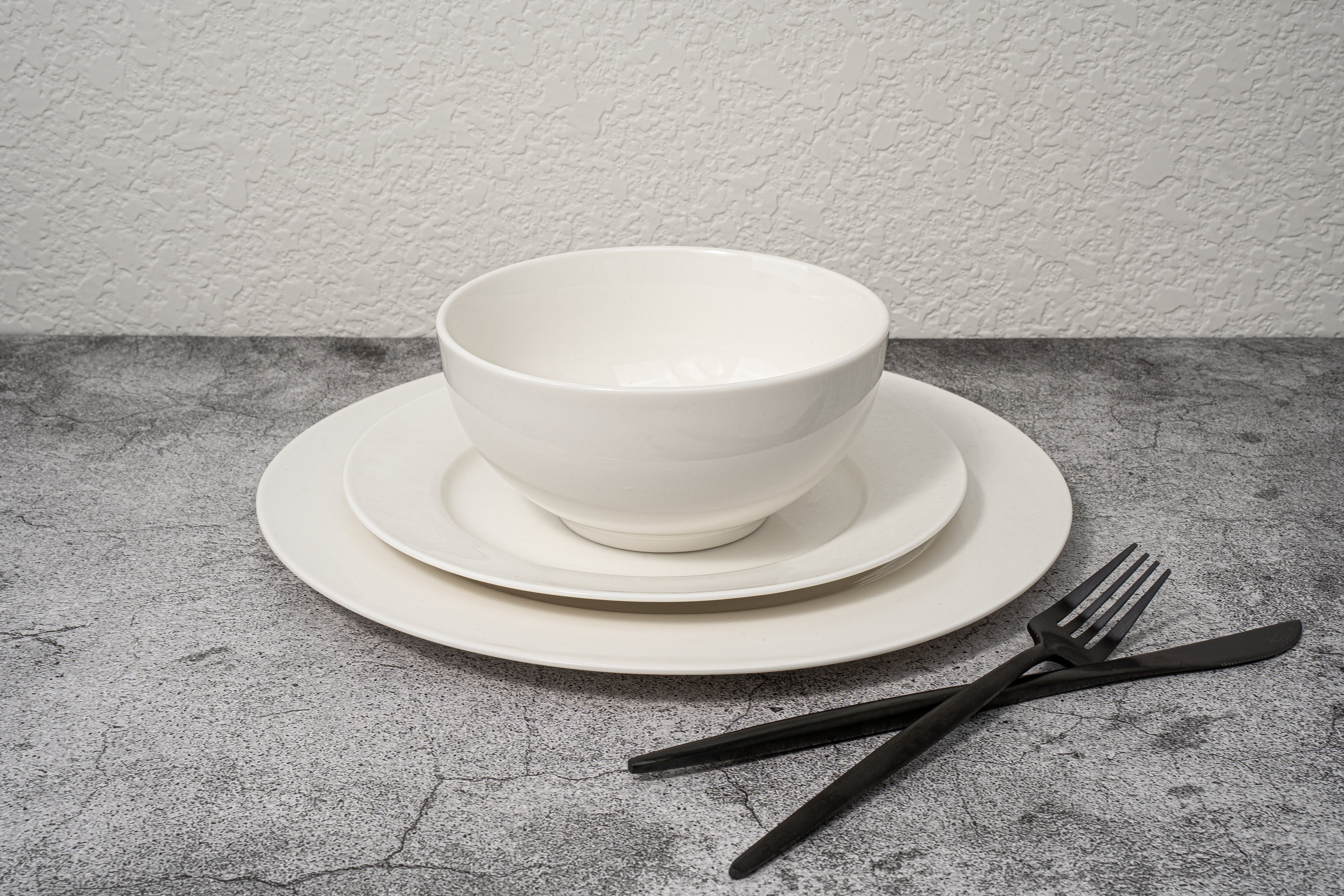 Santorini Collection - New Bone China 12 Piece Dinnerware Set (Pure)