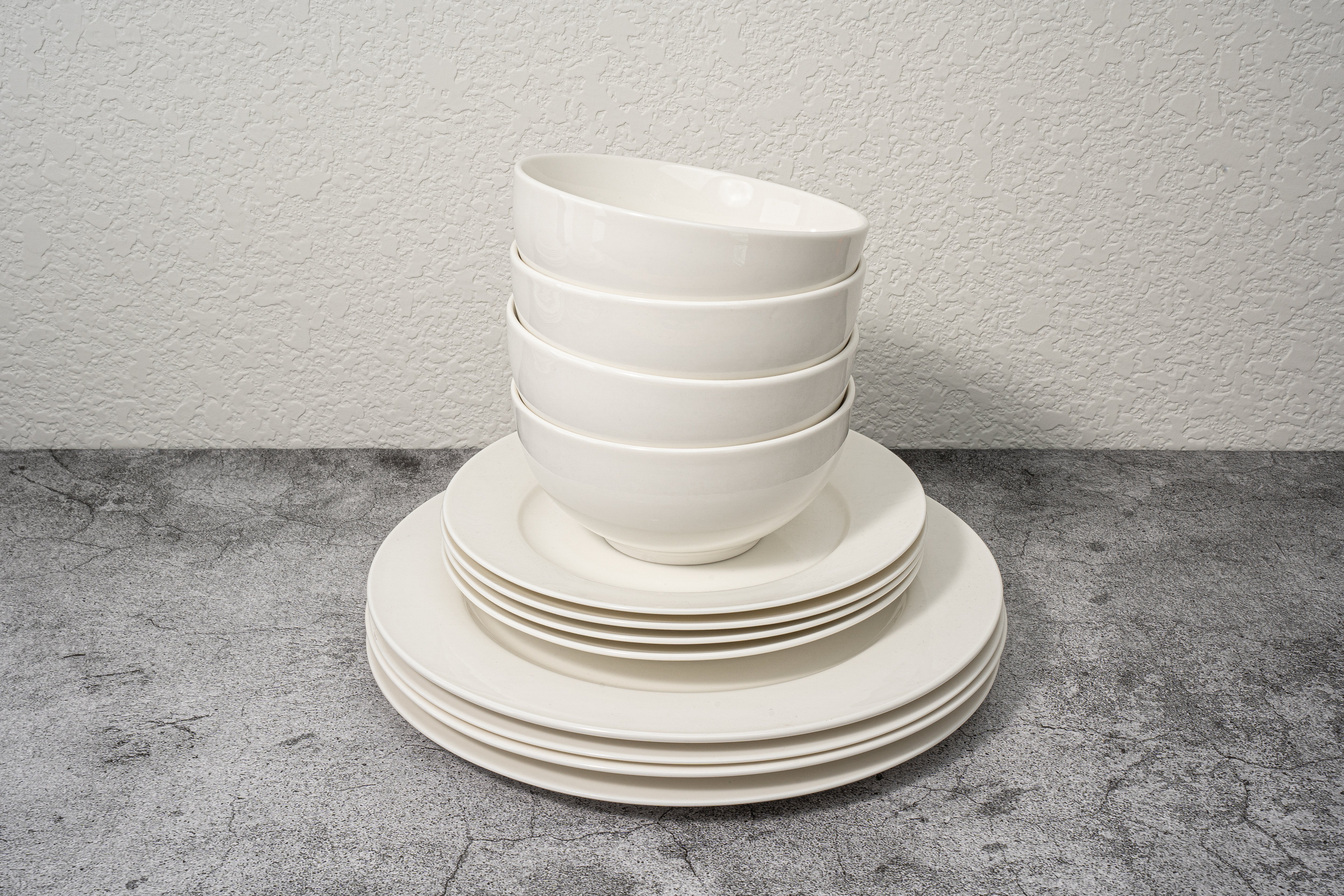 Santorini Collection - New Bone China 12 Piece Dinnerware Set (Pure)