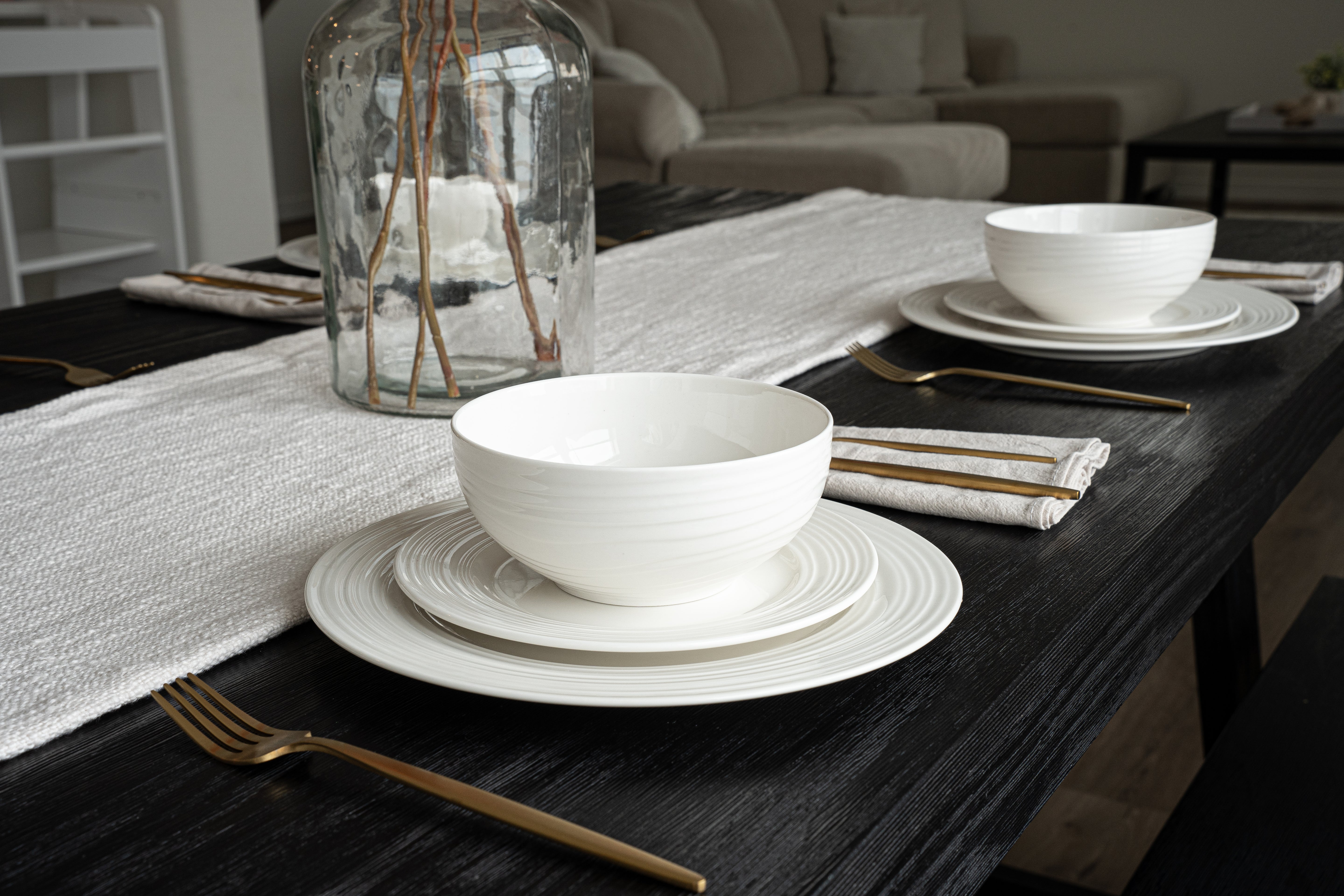 Santorini Collection - Bone China 12 Piece Dinnerware Set (Wave)