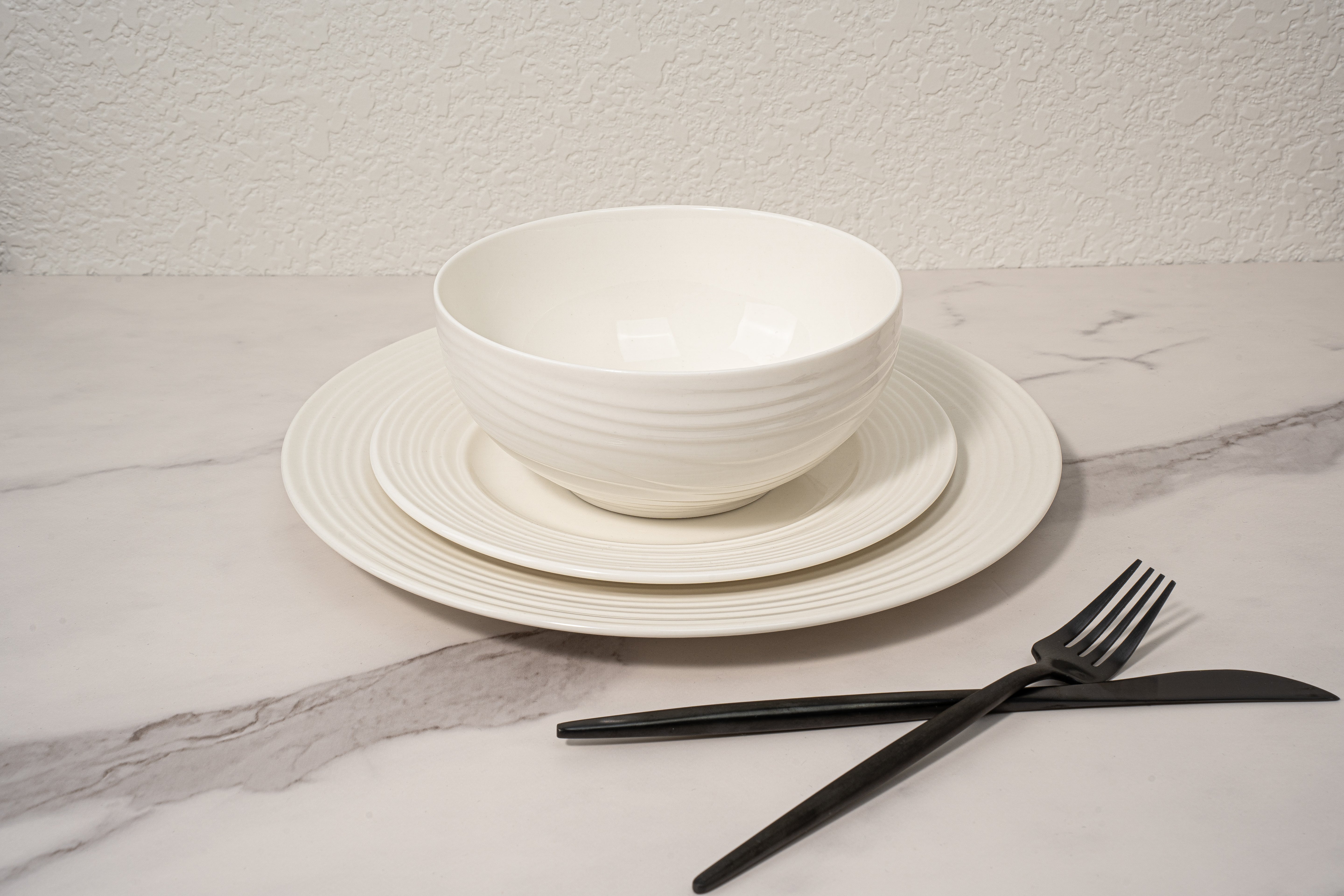 Santorini Collection - New Bone China 12 Piece Dinnerware Set (Wave)